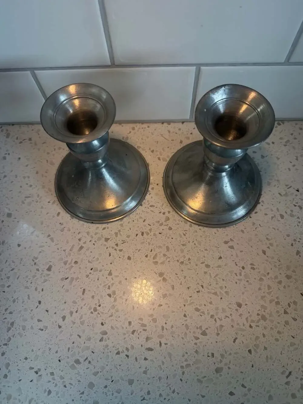 Leonard Genuine Pewter Weighted Candlesticks Made in Bolivia - Set of 2